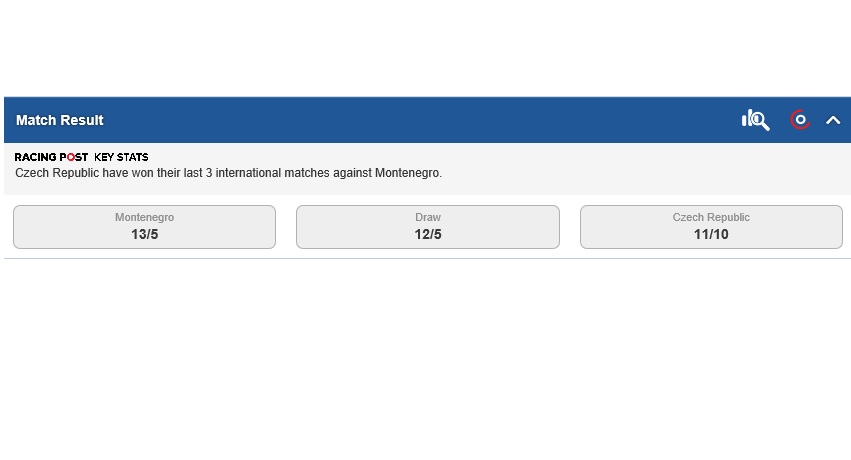 Matched Betting: Betfred odds of the match between Montenegro and Czech Republic
